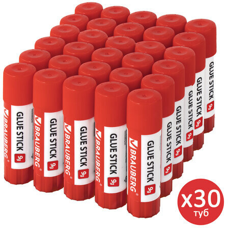 Клей-карандаш 9 г ВЫГОДНАЯ УПАКОВКА КОМПЛЕКТ 30 штук, BRAUBERG, 270484