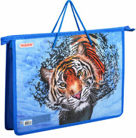 Папка на молнии с ручками ПИФАГОР, А4, 1 отделение, пластик, ручки-шнурок, &quot;Wild cat&quot;, 270864