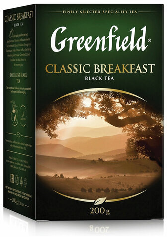 Чай GREENFIELD (Гринфилд) "Classic Breakfast", черный, листовой, 200 г, картонная коробка, 0792-10