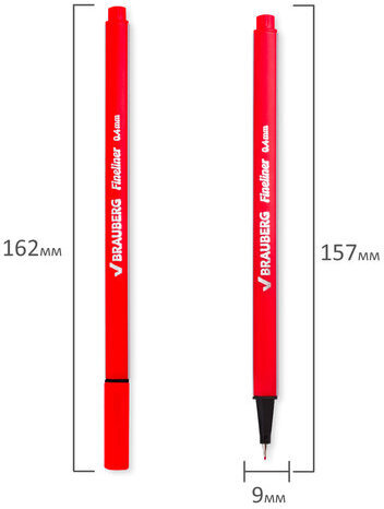 Ручка капиллярная (линер) BRAUBERG "Aero", КРАСНАЯ, трехгранная, металлический наконечник, линия письма 0,4 мм, 142254