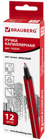 Ручка капиллярная (линер) BRAUBERG "Aero", КРАСНАЯ, трехгранная, металлический наконечник, линия письма 0,4 мм, 142254