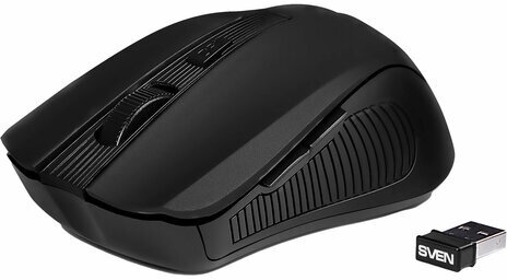 Мышь беспроводная SVEN RX-350W, 5 кнопок + 1 колесо-кнопка, оптическая, черная, SV-0195, SV-019570