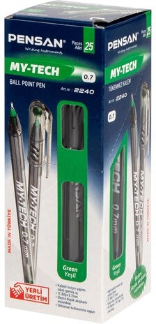 Ручка шариковая масляная PENSAN "My-Tech", ЗЕЛЕНАЯ, игольчатый узел 0,7 мм, линия 0,35 мм, 2240/25
