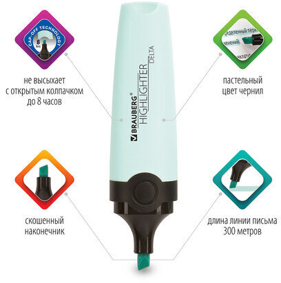 Текстовыделитель BRAUBERG "DELTA PASTEL", БИРЮЗОВЫЙ, линия 1-5 мм, 151732