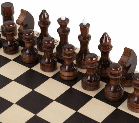 Шахматы обиходные, деревянные, лакированные, глянцевые, доска 29х29 см, ЗОЛОТАЯ СКАЗКА, 665362