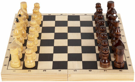 Шахматы обиходные, деревянные, лакированные, глянцевые, доска 29х29 см, ЗОЛОТАЯ СКАЗКА, 665362