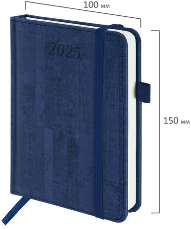 Ежедневник датированный 2025 МАЛЫЙ ФОРМАТ 100х150 мм А6, BRAUBERG "Wood", под кожу, синий, 115756