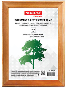 Рамка 15х20 см, дерево, багет 18 мм, BRAUBERG &quot;HIT&quot;, канадская сосна, стекло, подставка, 390020