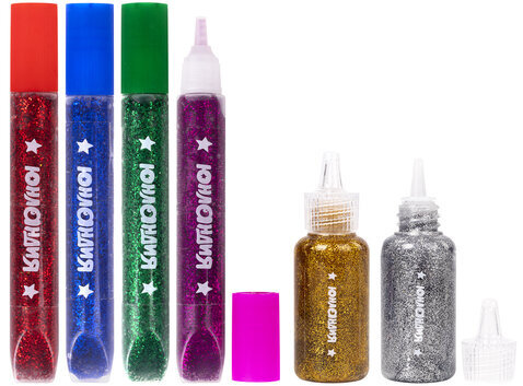 Гель с блестками ЮНЛАНДИЯ, для декора, поделок, DIY, творчества, оформления, 6 ярких цветов (4 цв - 10,5 мл и золото/серебро - 20мл), 662256