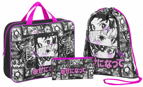 Папка на молнии с ручками А4, мешок для обуви 42х33 см, пенал 20х10 см, "Anime movie", НАБОР BRAUBERG, 272101