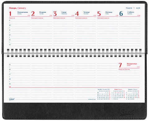 Планинг датированный 2024 305x140 мм GALANT "Ritter", под кожу, черный, 114821