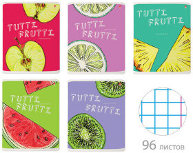 Тетрадь А5 96 л. АЛЬТ скоба, клетка, гибридный лак, &quot;Fresh &amp; Fruity&quot; (5 видов), 7-96-1159