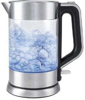 Чайник KITFORT КТ-617, 1,5 л, 2200 Вт, закрытый нагревательный элемент, стекло, серебристый, KT-617