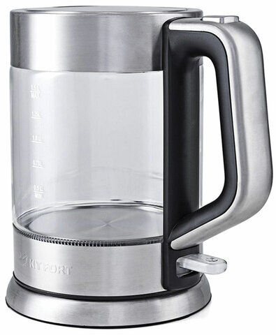 Чайник KITFORT КТ-617, 1,5 л, 2200 Вт, закрытый нагревательный элемент, стекло, серебристый, KT-617