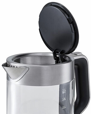 Чайник KITFORT КТ-617, 1,5 л, 2200 Вт, закрытый нагревательный элемент, стекло, серебристый, KT-617