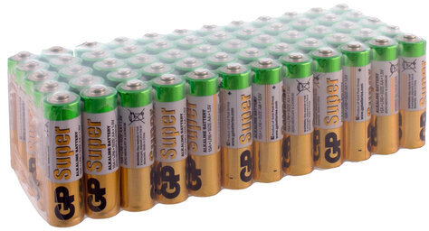 Батарейки GP Super, AA (LR6, 15А), алкалиновые, пальчиковые, КОМПЛЕКТ 60 шт., 15A-2CRVS60