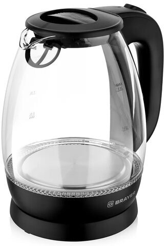 Чайник BRAYER BR1026, 1,8 л, 2200 Вт, закрытый нагревательный элемент, стекло, черный