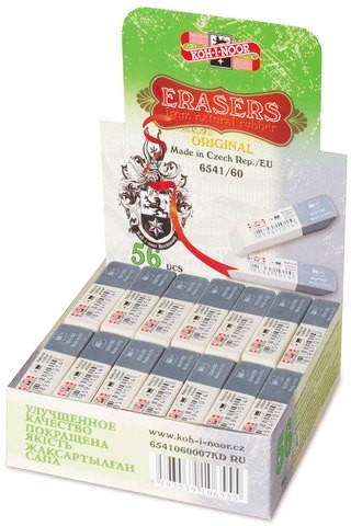 Ластик KOH-I-NOOR 6541/60, 50х13х7 мм, бело-серый, прямоугольный, скошенные края, натуральный каучук, 6541060007KDRU