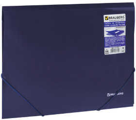 Папка на резинках BRAUBERG, диагональ, темно-синяя, до 300 листов, 0,5 мм, 221335