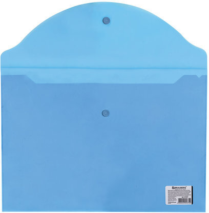 Папка-конверт с кнопкой BRAUBERG, А4, до 100 листов, прозрачная, синяя, 0,15 мм, 221637