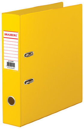 Папка-регистратор BRAUBERG с двухсторонним покрытием из ПВХ, 70 мм, желтая, 222650