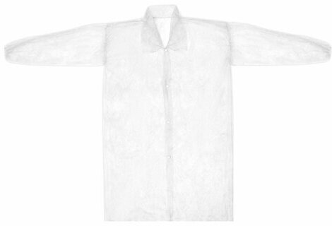 Халат одноразовый белый на кнопках КОМПЛЕКТ 10 шт., XL, 52-54 размер, 110 см, рукав на резинке, 30 г/м2, ОПТИТРЕЙД