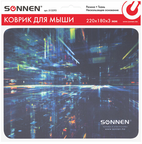 Коврик для мыши SONNEN "SINGULARITY", резина + ткань, 220х180х3 мм, 513293