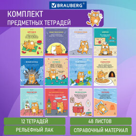 Тетради предметные, КОМПЛЕКТ 12 ПРЕДМЕТОВ, &quot;КОТ-ЭНТУЗИАСТ&quot;, 48 л., TWIN-лак, BRAUBERG, 404609