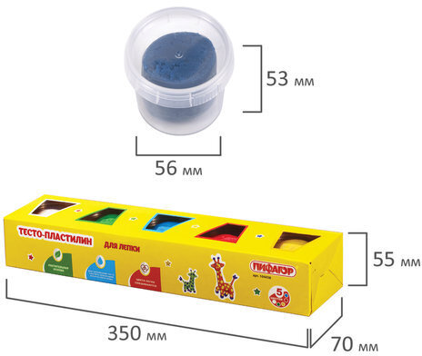 Пластилин на растительной основе (тесто для лепки) ПИФАГОР, 5 цветов, 450 г, картонный рукав, 104438
