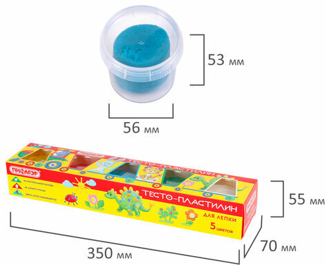 Пластилин на растительной основе (тесто для лепки) ПИФАГОР, 5 цветов, 450 г, картонный рукав, 104438