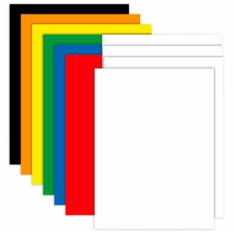 Набор картона БЕЛЫЙ + ЦВЕТНОЙ А4 немелованный, 10 листов (белый 4 листа + цветной 6 листов), в папке, BRAUBERG, 116631