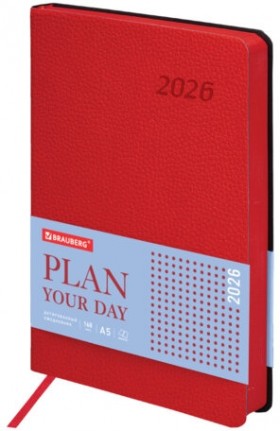 Ежедневник датированный 2026 А5 138x213 мм, BRAUBERG "Stylish", под кожу, гибкий, красный, 117103