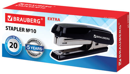 Степлер №10 BRAUBERG "Extra", до 20 листов, антистеплер, черно-серый, 229080