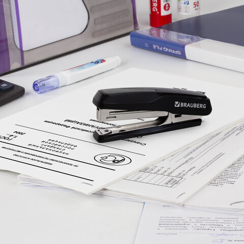 Степлер №10 BRAUBERG "Extra", до 20 листов, антистеплер, черно-серый, 229080