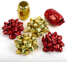 Набор для декора и подарков 4 банта, 2 ленты, голография, цвета красный, золото, ЗОЛОТАЯ СКАЗКА, 591849