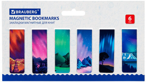 Закладки для книг МАГНИТНЫЕ, "GALAXY", набор 12 шт., 60x20 мм, BRAUBERG, 113171