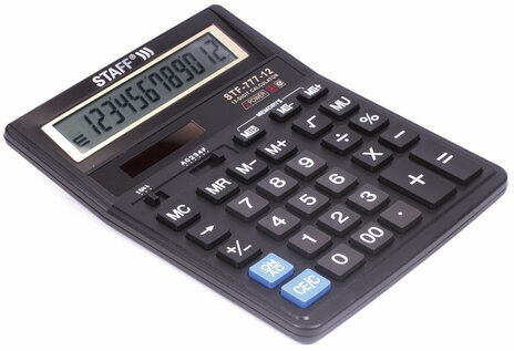 Калькулятор настольный STAFF STF-777, 12 разрядов, двойное питание, 210x165 мм, ЧЕРНЫЙ