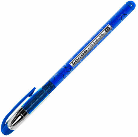 Ручка гелевая BRAUBERG "Profi-Gel PRO", СИНЯЯ, линия письма 0,4 мм, игольчатый наконечник 0,5 мм, печать на корпусе, 144125