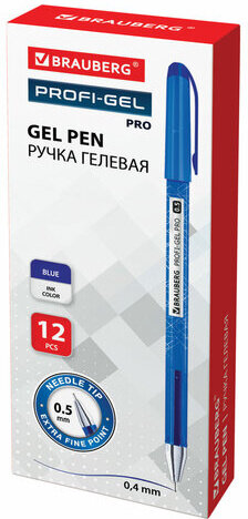 Ручка гелевая BRAUBERG "Profi-Gel PRO", СИНЯЯ, линия письма 0,4 мм, игольчатый наконечник 0,5 мм, печать на корпусе, 144125