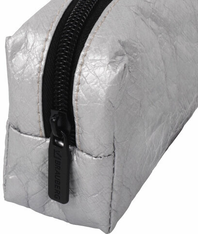 Пенал-косметичка BRAUBERG "TYVEK", крафт-текстиль, серебристый, 21х5х8 см, 270044