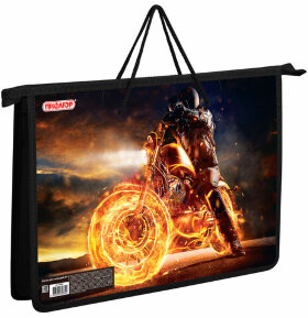 Папка на молнии с ручками ПИФАГОР А4, 1 отделение, пластик, ручки-шнурок, &quot;Fire moto&quot;, 270865