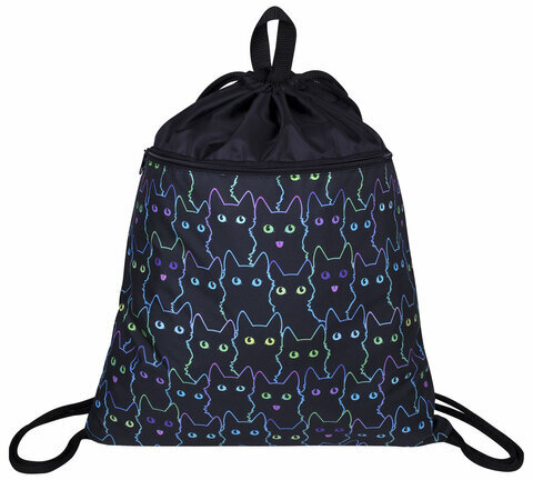 Мешок для обуви BRAUBERG БОЛЬШОЙ, с ручкой, карман на молнии, сетка, 51х41 см, "Cats", 271059