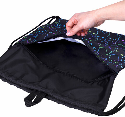 Мешок для обуви BRAUBERG БОЛЬШОЙ, с ручкой, карман на молнии, сетка, 51х41 см, "Cats", 271059