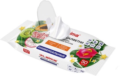 Салфетки влажные 50 шт., УНИВЕРСАЛЬНЫЕ, очищающие для всей семьи, тропические фрукты, LAIMA, 128076