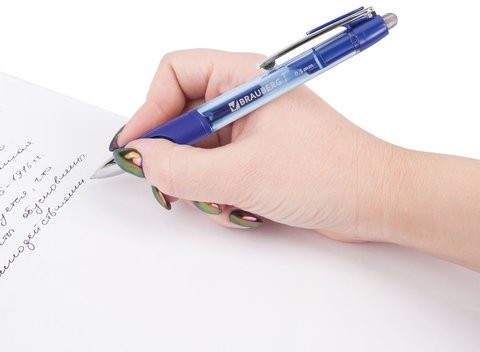 Ручка гелевая автоматическая с грипом BRAUBERG "Officer", СИНЯЯ, корпус тонированный синий, узел 0,5 мм, линия письма 0,35 мм, 141056