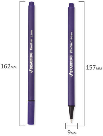 Ручка капиллярная (линер) BRAUBERG "Aero", ФИОЛЕТОВАЯ, трехгранная, металлический наконечник, линия письма 0,4 мм, 142255
