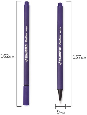 Ручка капиллярная (линер) BRAUBERG "Aero", ФИОЛЕТОВАЯ, трехгранная, металлический наконечник, линия письма 0,4 мм, 142255