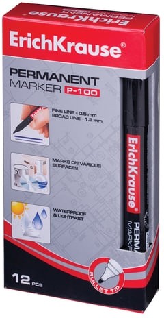Маркер перманентный (нестираемый) ERICH KRAUSE "P-100", ЧЕРНЫЙ, круглый наконечник, 0,5-1,2 мм, 12841