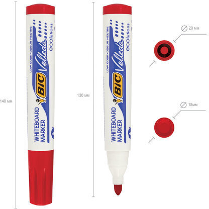 Маркер стираемый для белой доски КРАСНЫЙ, BIC "Velleda", 1,4-5 мм, эргономичный корпус, 904939