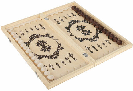 Шахматы, шашки, нарды 3 в 1 деревянные, лакированные, глянцевые, доска 40х40 см, ЗОЛОТАЯ СКАЗКА, 665364